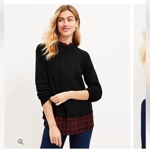 Loft Plaid layered  Mixed Media  Cable sweater . NWT‎ . Retail 79.95